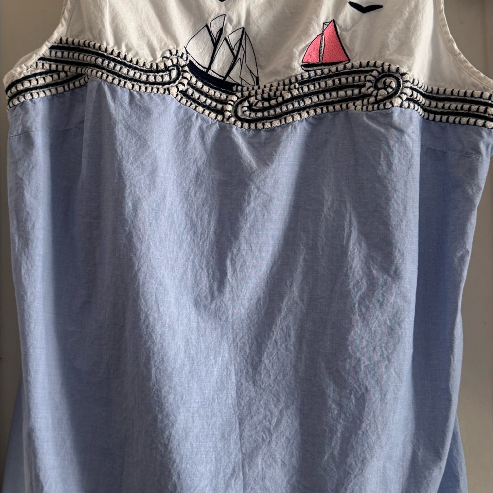 Talbots Blue and White Embroidered Tank Top